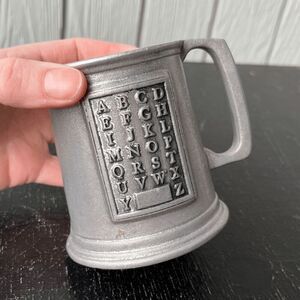 Vintage Pewter Wilton Armetale Alphabet Tankard Mug USA Decor Kids